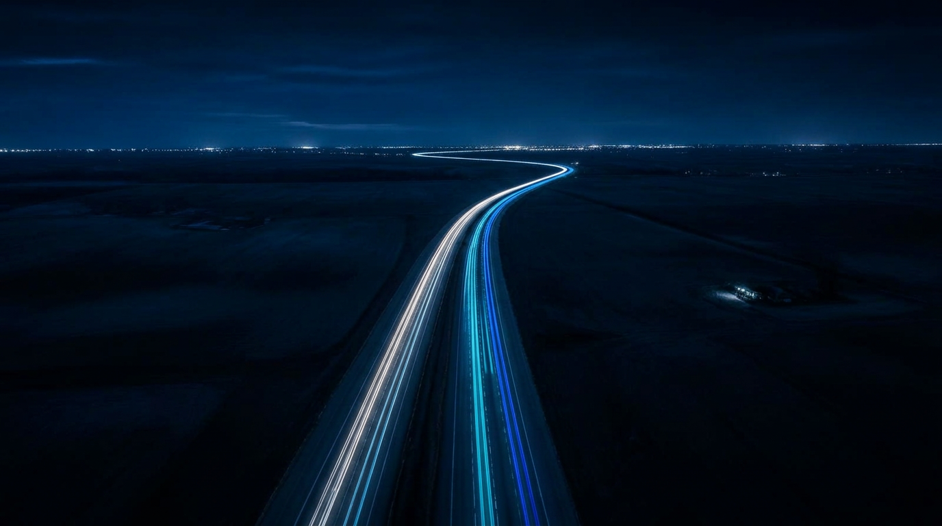 Night highway with light trails